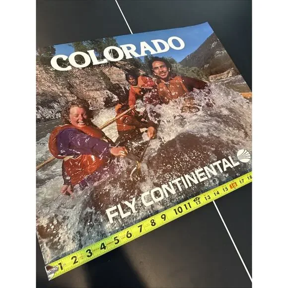 Continental Airlines Poster Travel Colorado White Water Rapids River Rafting EUC - Picture 2 of 6